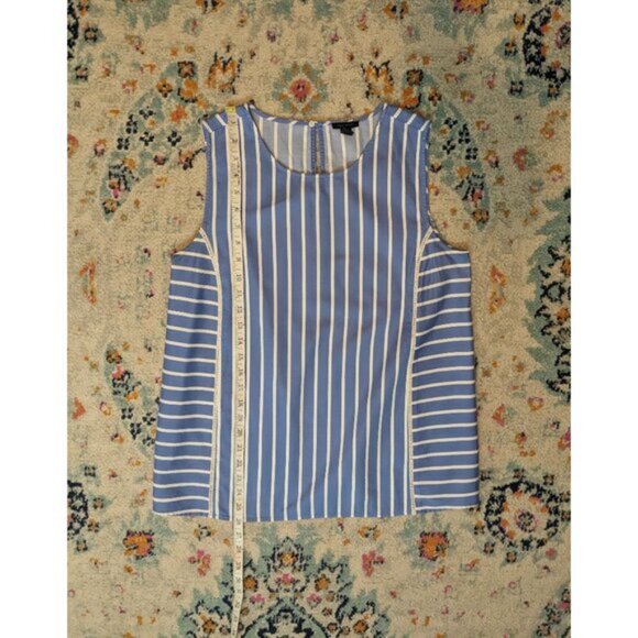 Ann Taylor Blue and White Striped Sleeveless Blouse -‎ S - Picture 8 of 9